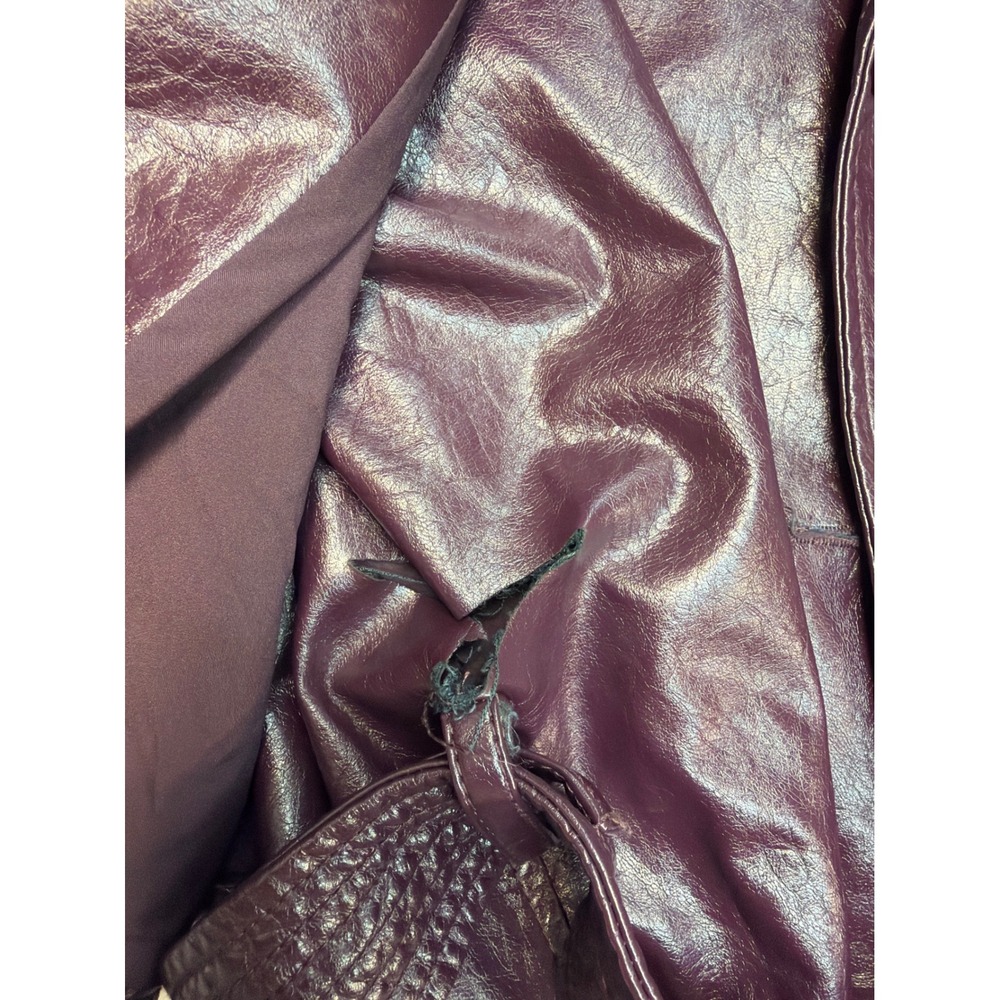 Rosetta Getty Collective Burgundy Metallic Faux Leather Trench Coat XL Belted - Picture 6 of 7